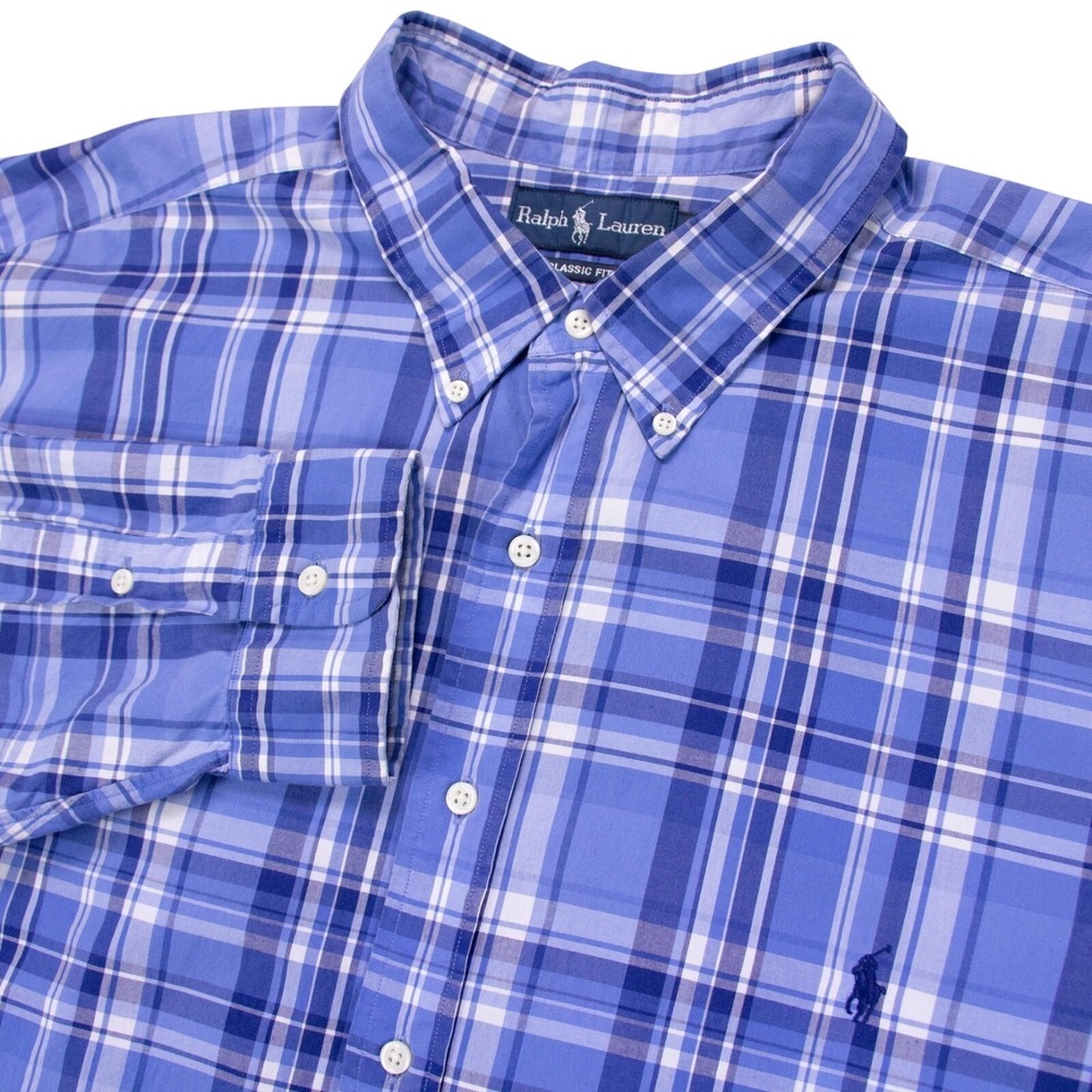 Polo Ralph Lauren Mens 3XB Blue Check Classic Fit LS Button Front Shirt